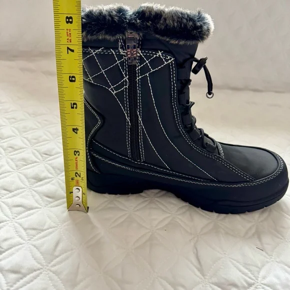Sporto Black Winter Zip-Up/Toggle Boots with Gray Faux Fur Trim Size 8 - Picture 11 of 13
